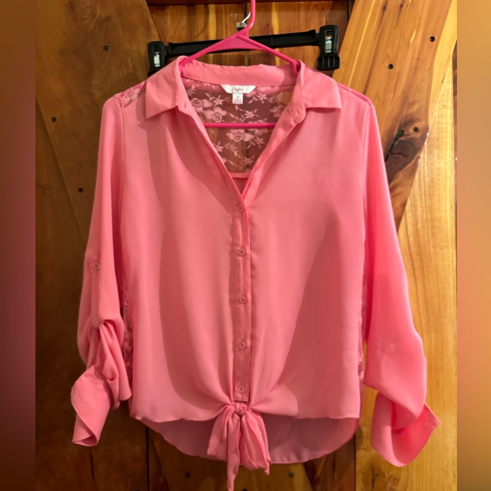 Pink Blouse with Floral Lace